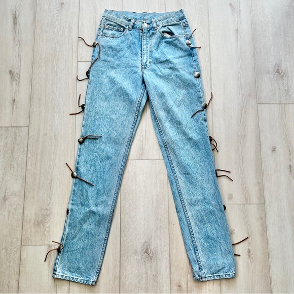 Vintage UNION MADE Polo Ralph Lauren Western Leather Fringe Concho Jeans ILGWU - Picture 1 of 13
